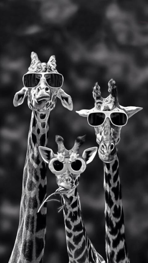 搞笑带墨镜的三只长颈鹿高清动物手机壁纸