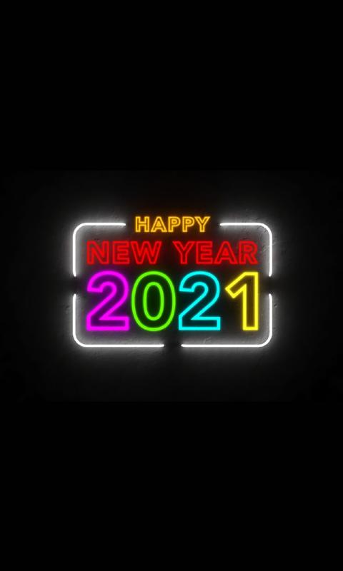 高清2021新年数字霓虹电灯背景图壁纸图片